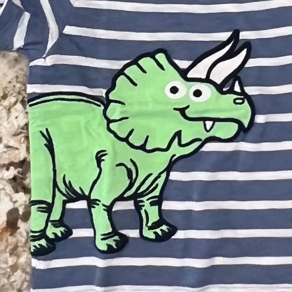 NWT Children's Place Blue & White Stripe W/Embroidered Dinosaur Tee -